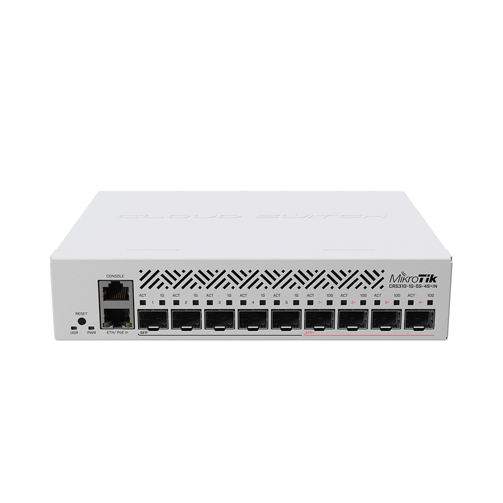 A Photo Of MikroTik CRS310-1G-5S-4S+IN - 10 Gigabit Fiber Switch with 1G SFP, 10G SFP+, and PoE-in