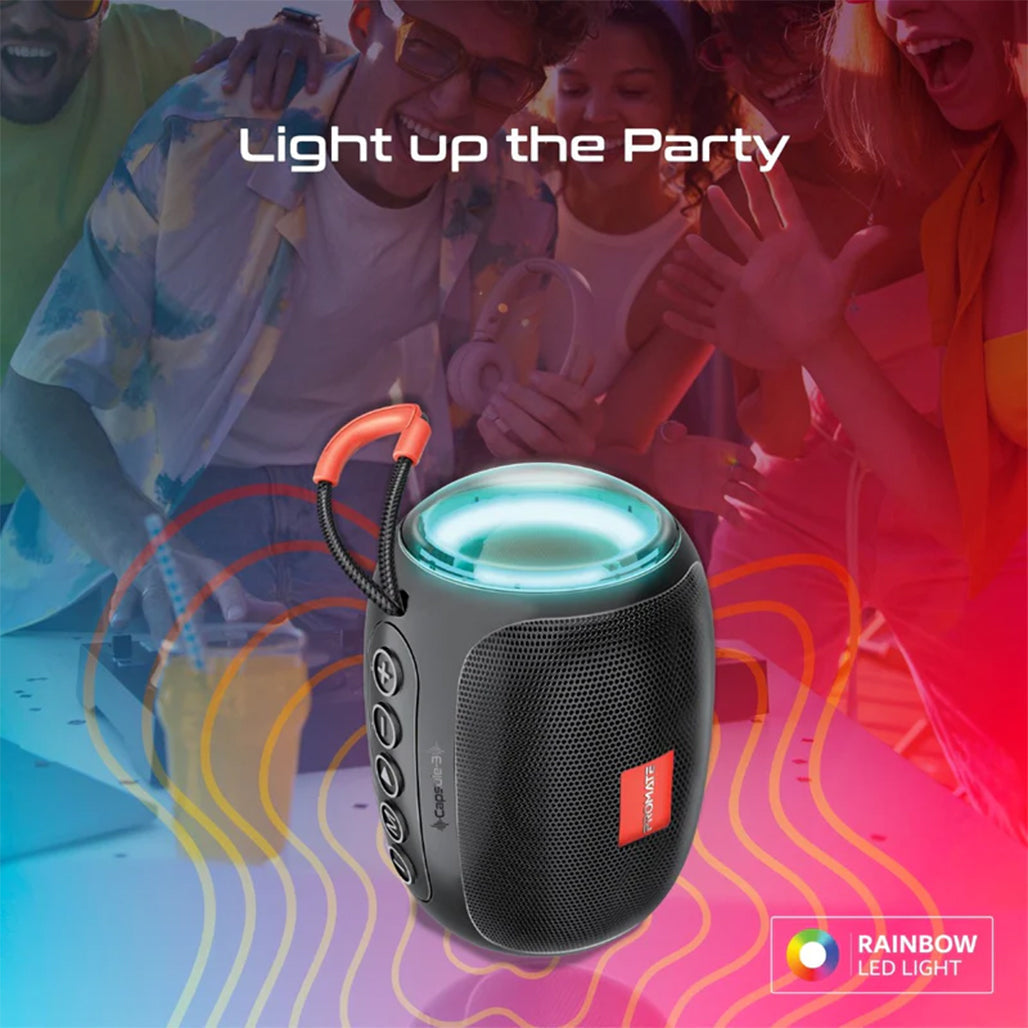 A Photo Of Promate Capsule-3 LumiFlux Wireless Speaker - Black | 5W Bluetooth Speaker with RGB Lights