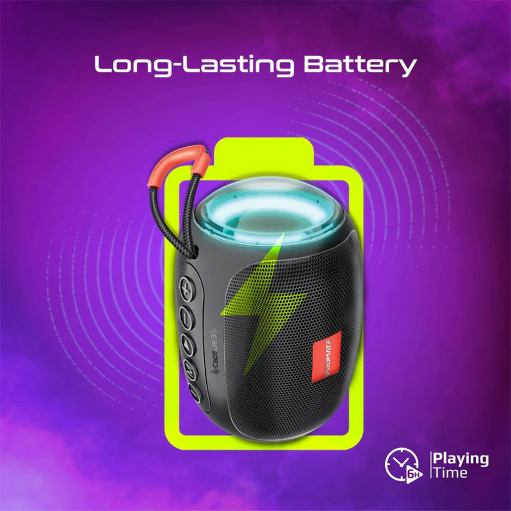 A Photo Of Promate Capsule-3 LumiFlux Wireless Speaker - Black | 5W Bluetooth Speaker with RGB Lights
