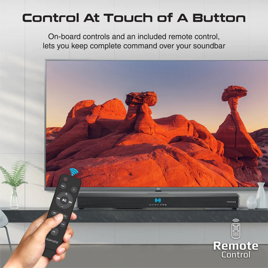 A Photo Of Promate CastBar-120 - 120W Ultra-Slim Soundbar with Built-in Subwoofer