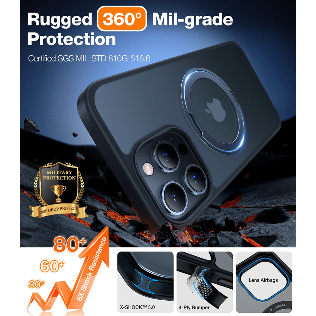 A Photo Of Torras Ostand R iPhone 15 Pro Max Case with 360° Rotating Stand & MagSafe | Military-Grade Protection