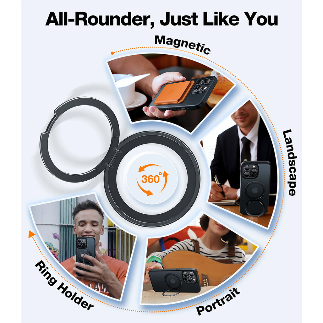 A Photo Of Torras Black Ostand R - iPhone 15 Pro Max MagSafe Case with 360° Rotating Stand and Military Grade Protection