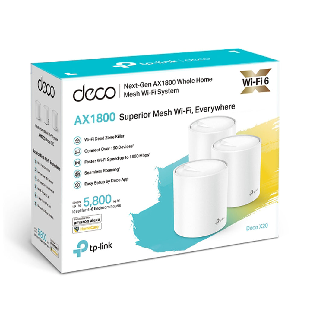 A Photo Of TP-Link Deco X20 - AX1800 Whole Home Mesh Wi-Fi 6 System (3 Pack) | Seamless Coverage & High-Speed Connectivity