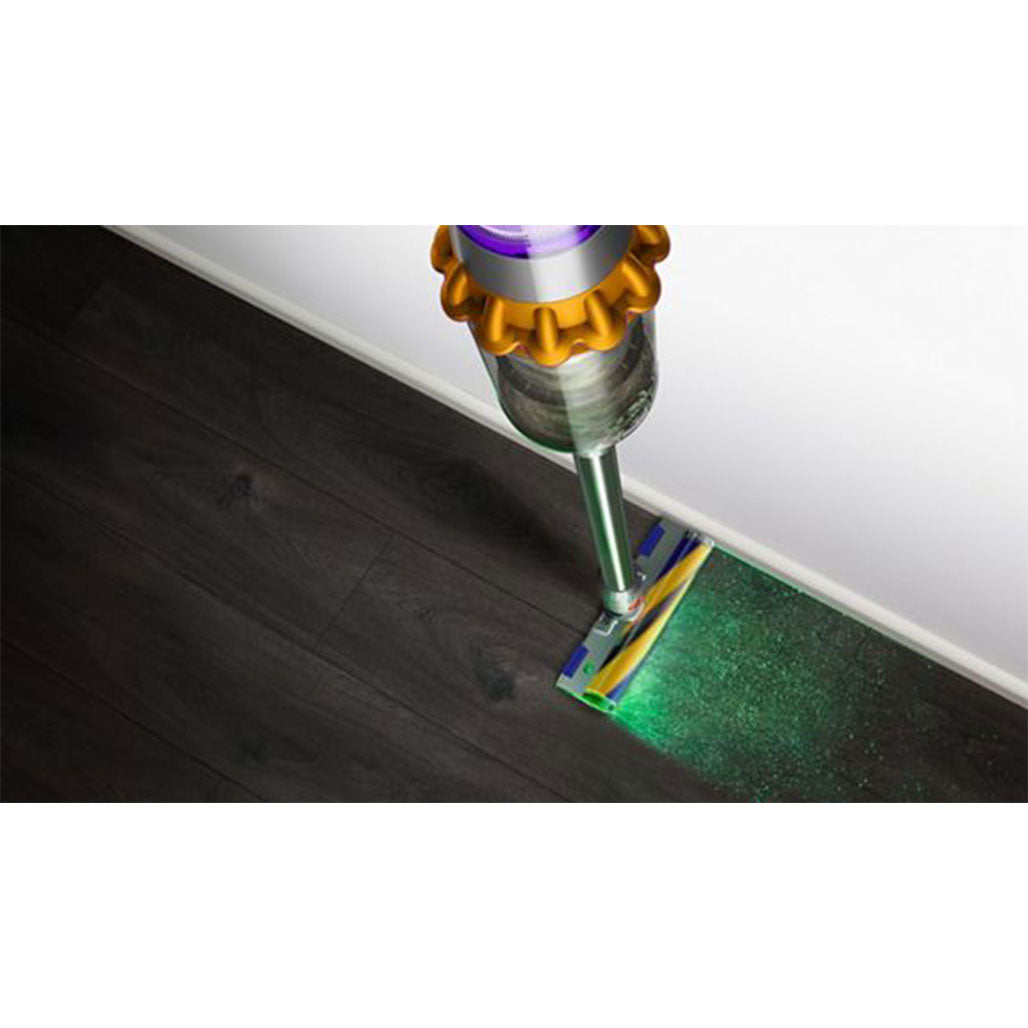 A Photo Of Dyson V15 Detect, Dyson’s most powerful, most intelligent cordless vacuum. With laser illumination.