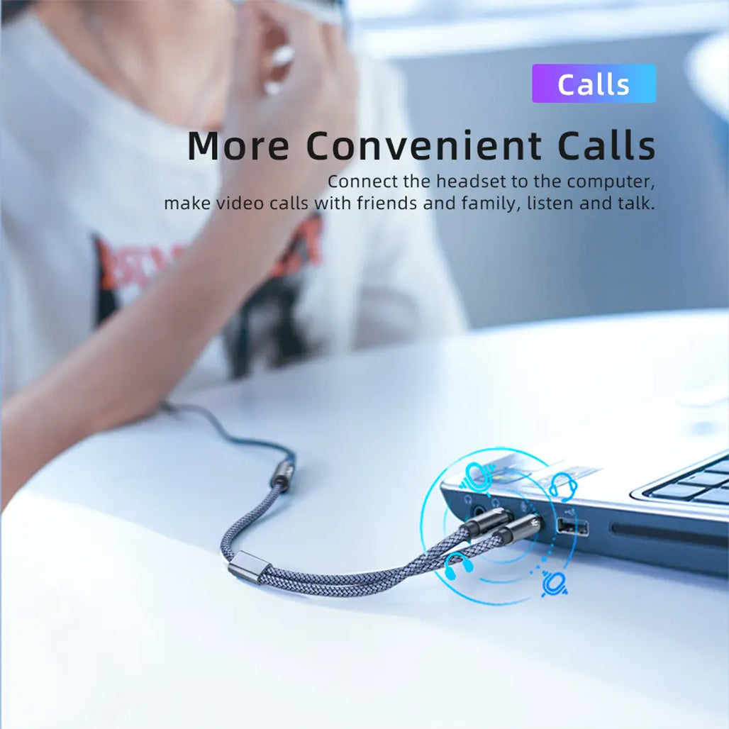 A Photo Of ESSAGER Splitter Audio Jack 3.5mm Female to Dual Male Headphone & Microphone Adapter – EYPS35-TLB0G