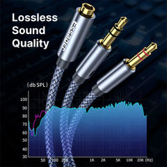 A Photo Of ESSAGER Splitter Audio Jack 3.5mm Female to Dual Male Headphone & Microphone Adapter – EYPS35-TLB0G