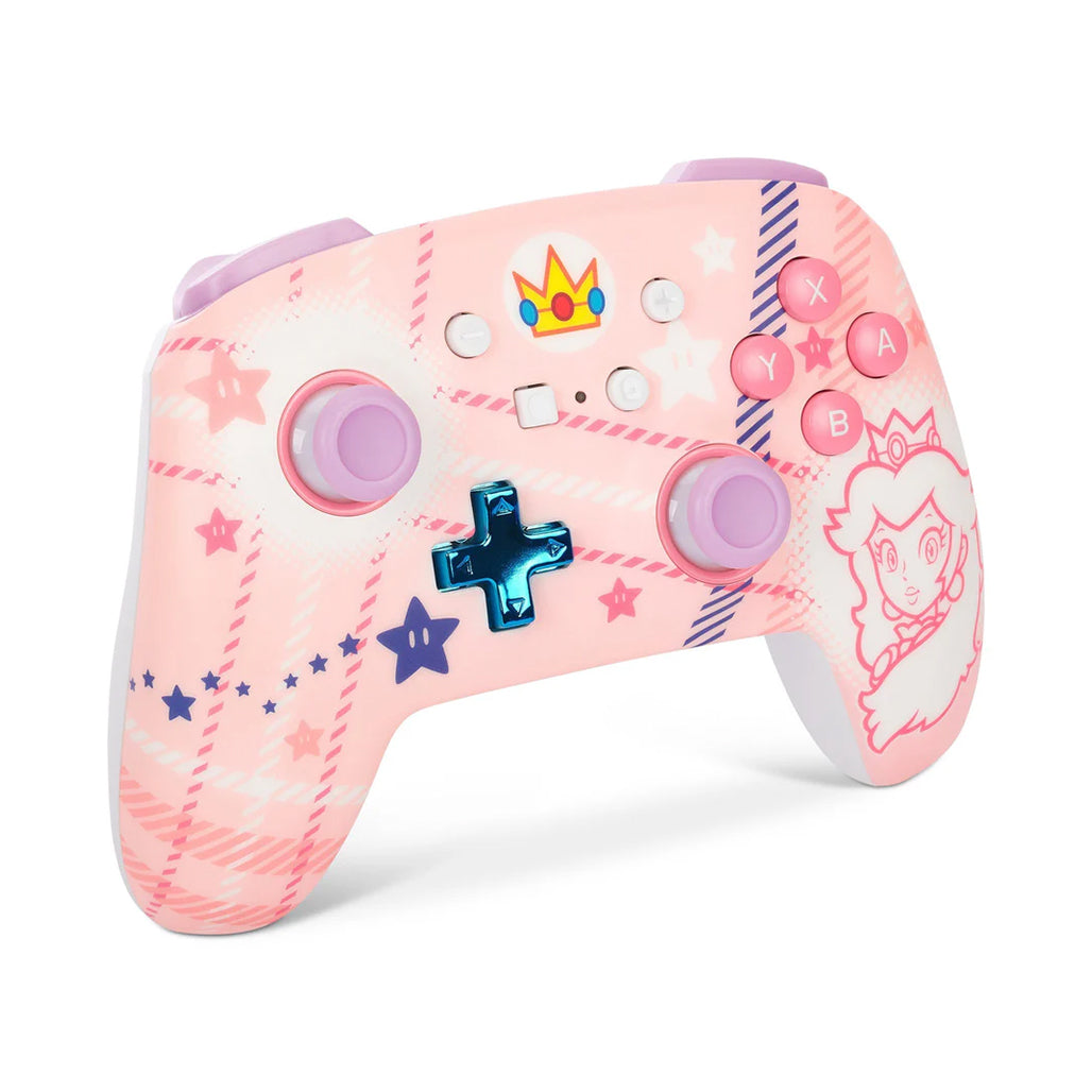 A Photo Of PowerA Princess Peach Plaid Enhanced Wireless Controller for Nintendo Switch – Bluetooth, Rechargeable, Mappable Buttons