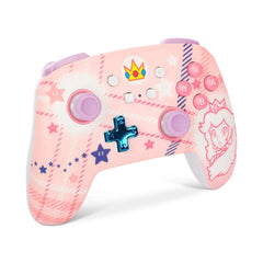 A Photo Of PowerA Princess Peach Plaid Enhanced Wireless Controller for Nintendo Switch – Bluetooth, Rechargeable, Mappable Buttons