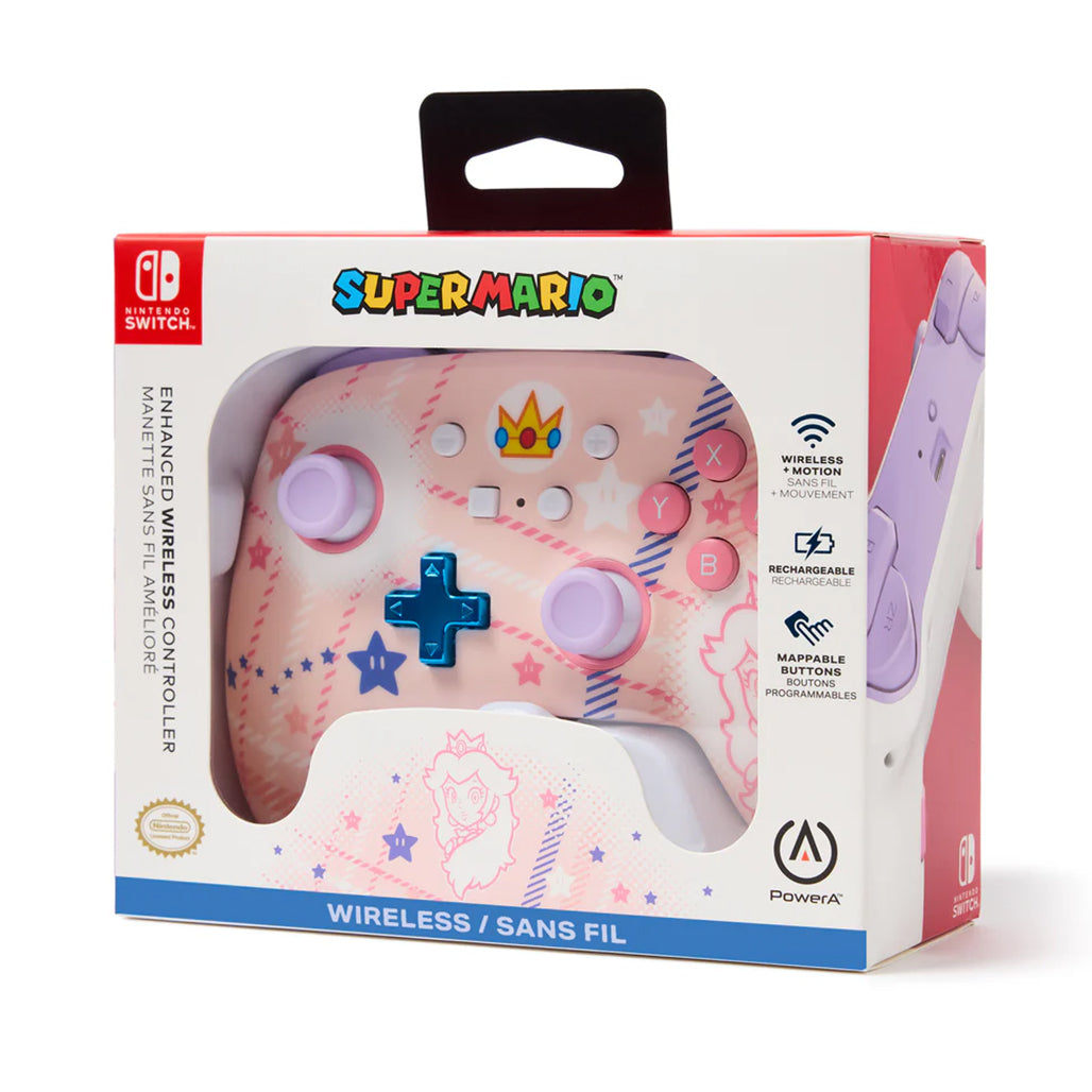 A Photo Of PowerA Princess Peach Plaid Enhanced Wireless Controller for Nintendo Switch – Bluetooth, Rechargeable, Mappable Buttons