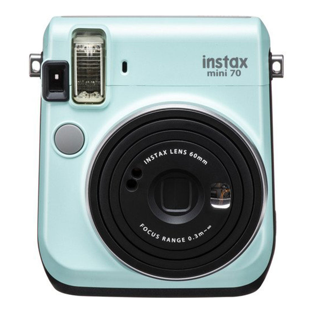 A Photo Of Fujifilm Instax Mini 70 Instant Film Camera - Icy Mint, Selfie-Ready with Macro Mode & Automatic Exposure
