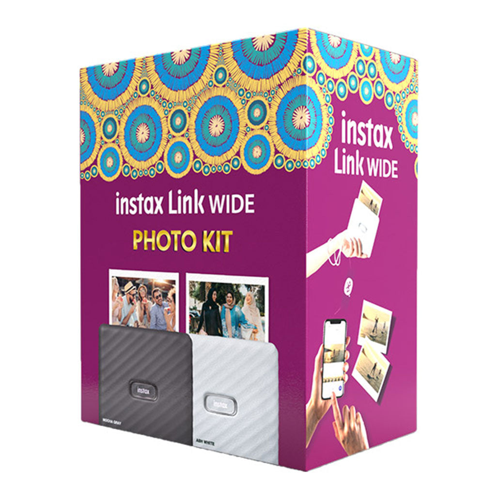 A Photo Of Fujifilm Instax Wide Link Smartphone Printer Photo Kit – Gray | Includes Film, Acrylic Stand & Album