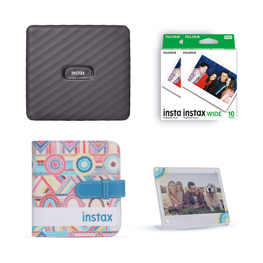 A Photo Of Fujifilm Instax Wide Link Smartphone Printer Photo Kit – Gray | Includes Film, Acrylic Stand & Album