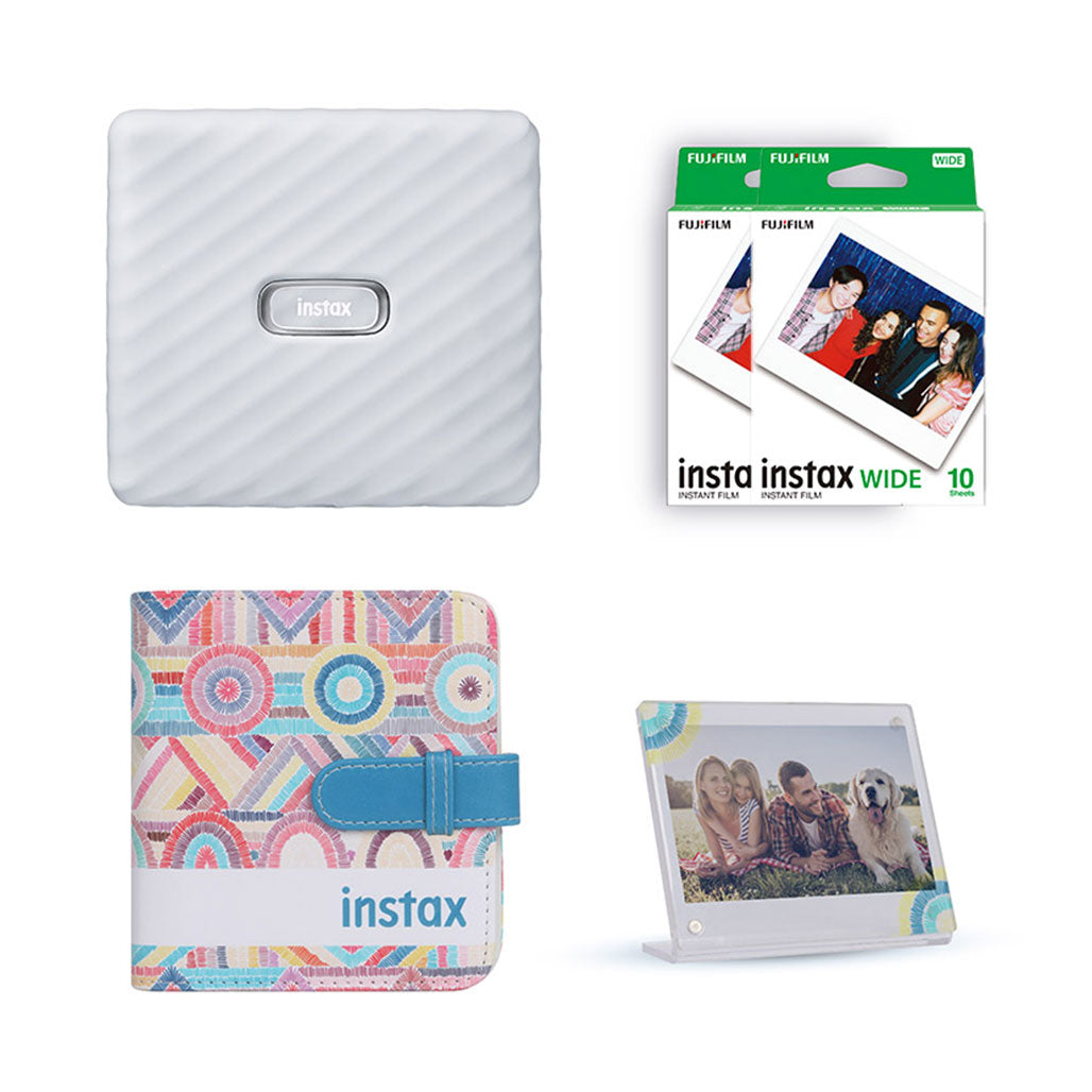 A Photo Of Fujifilm Instax Wide Link Smartphone Printer Photo Kit – White | Includes Film, Acrylic Stand & Album