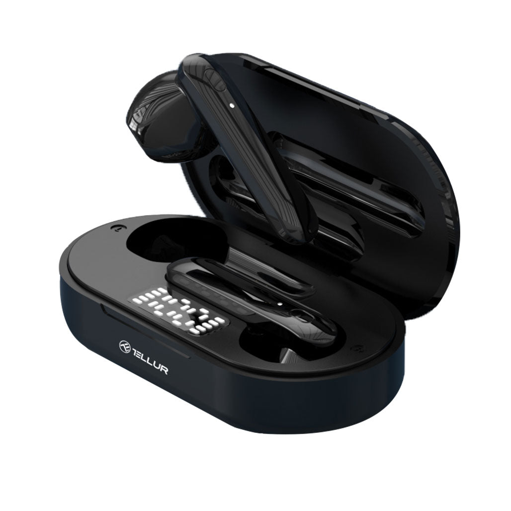 A Photo Of Tellur Flip Bluetooth True Wireless Earphones – Black – Lightweight with Touch Control and Display Charging Case