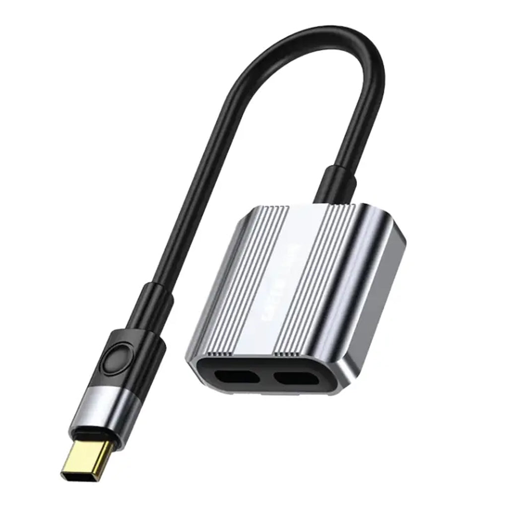 A Photo Of Green Lion 2-in-1 Type-C Splitter Adapter – Dual Type-C Ports for Charging and Audio – Gray