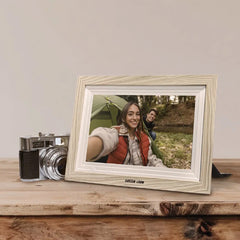 A Photo Of Green Lion 10.1-Inch Digital Picture Frame with Touchscreen & Wooden Finish