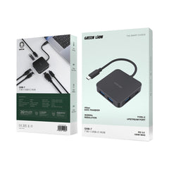 A Photo Of Green Lion GHB-7 7-in-1 USB-C Hub - High-Speed Data Transfer, 4K HDMI, 100W Power Delivery, Black