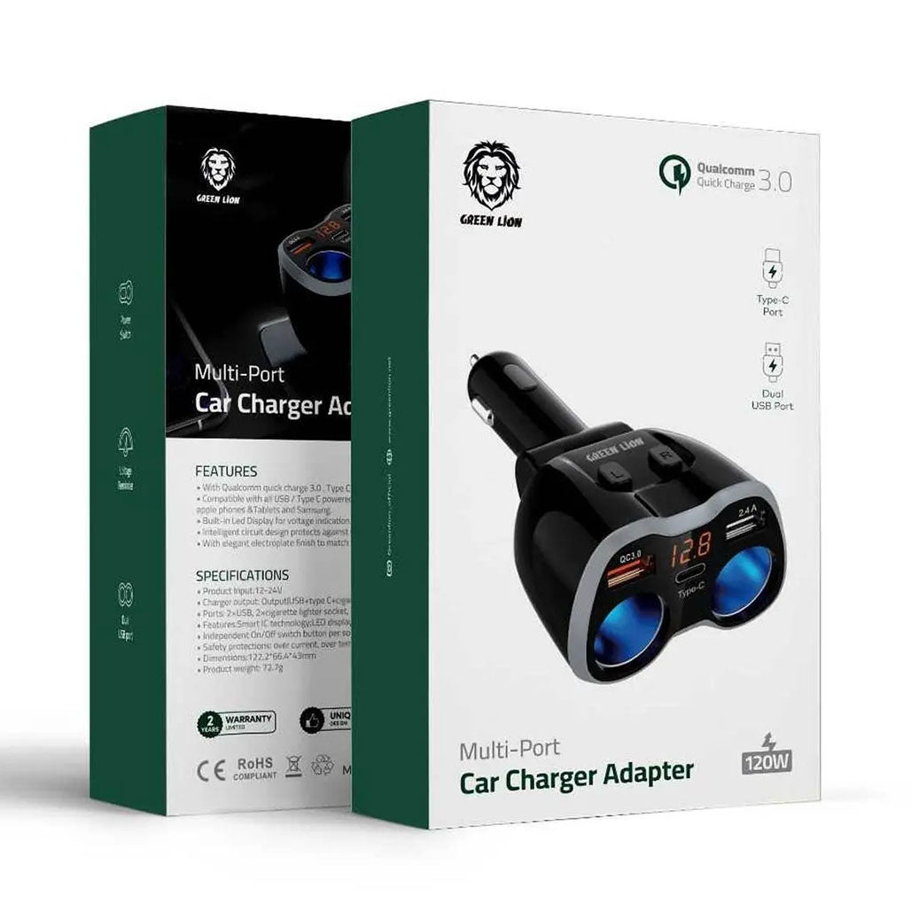 A Photo Of Green Lion GNMULTPCKTBK Multi-Port Car Charger Adapter - Black