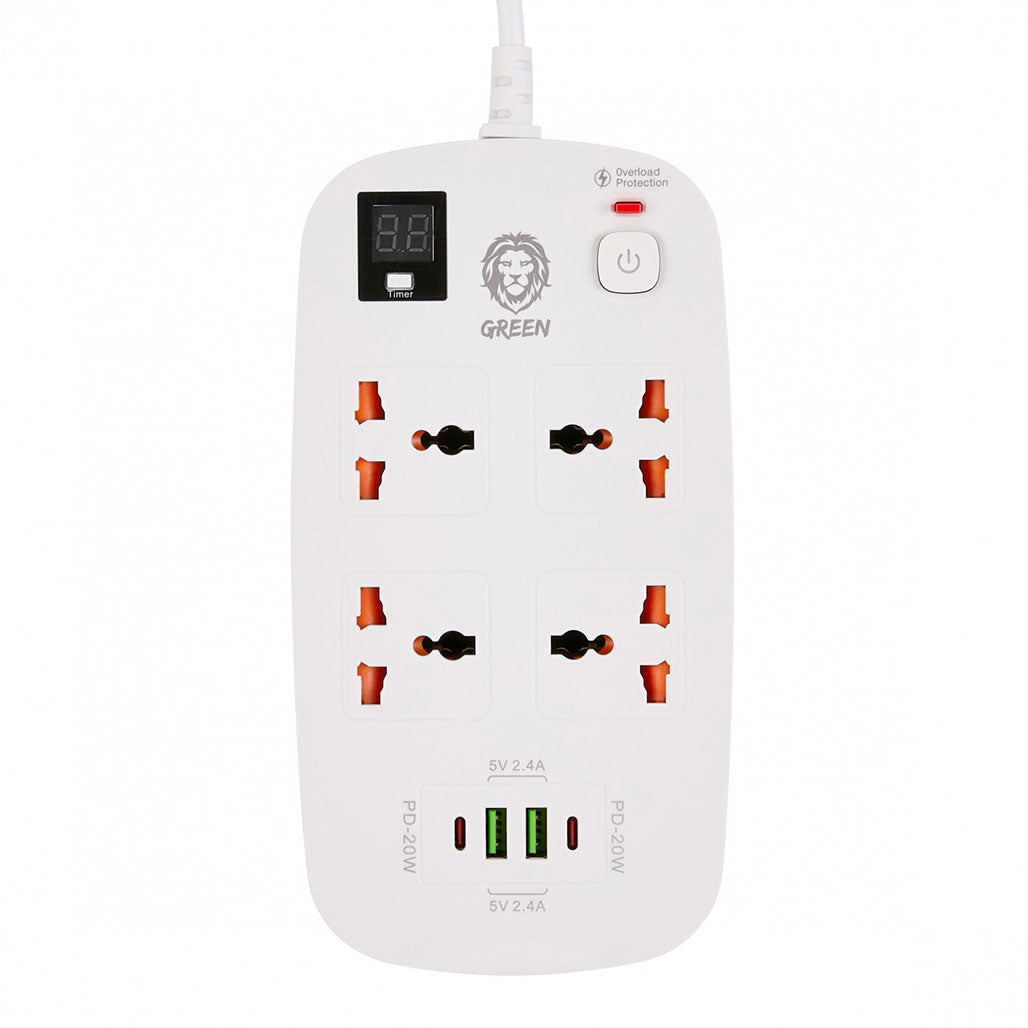 A Photo Of Green Lion 4 AC 2 USB & 2 USB-C PD 40W Multiport Smart Power Socket 3500W (3M)