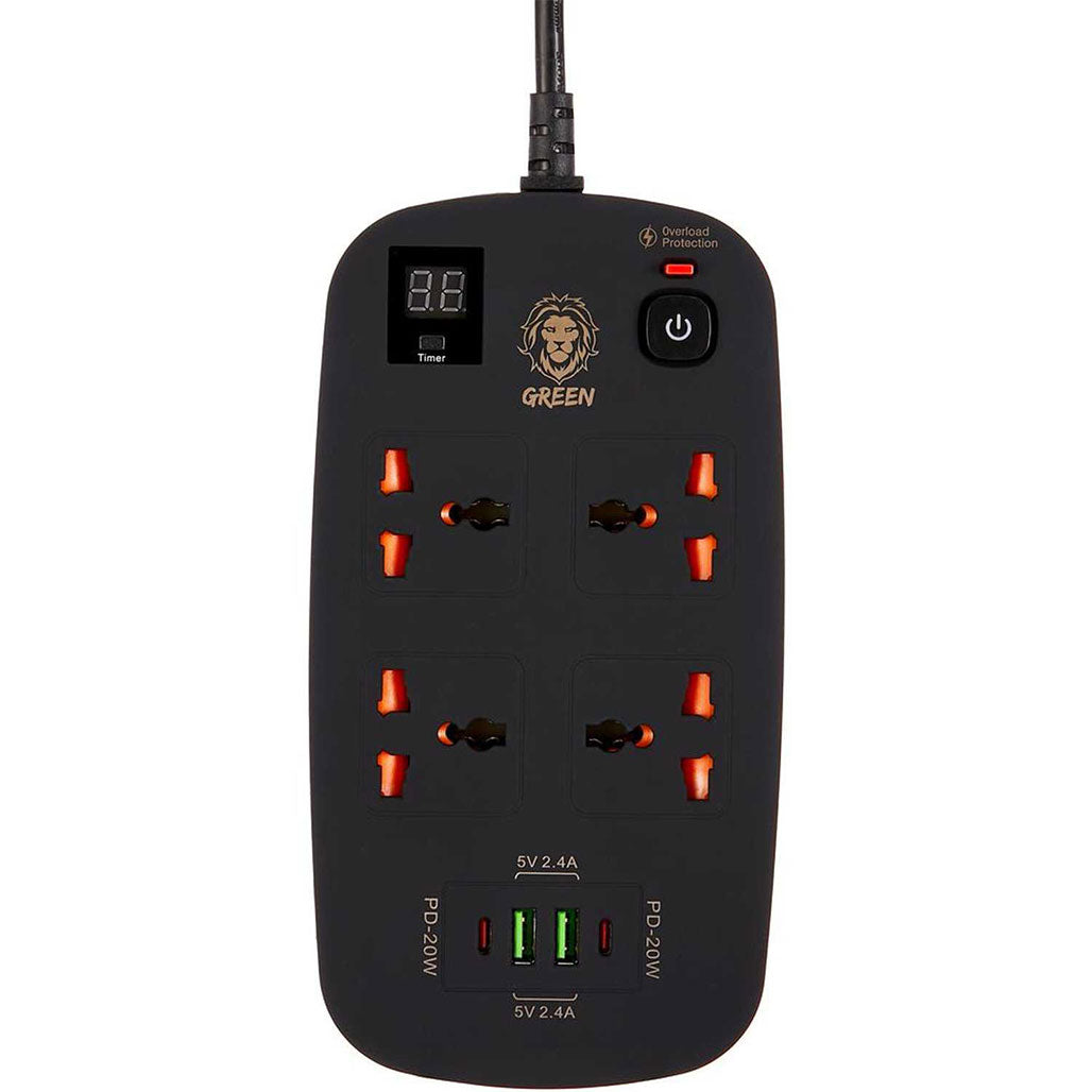 A Photo Of Green Lion 4 AC 2 USB & 2 USB-C PD 40W Multiport Smart Power Socket 3500W (3M)