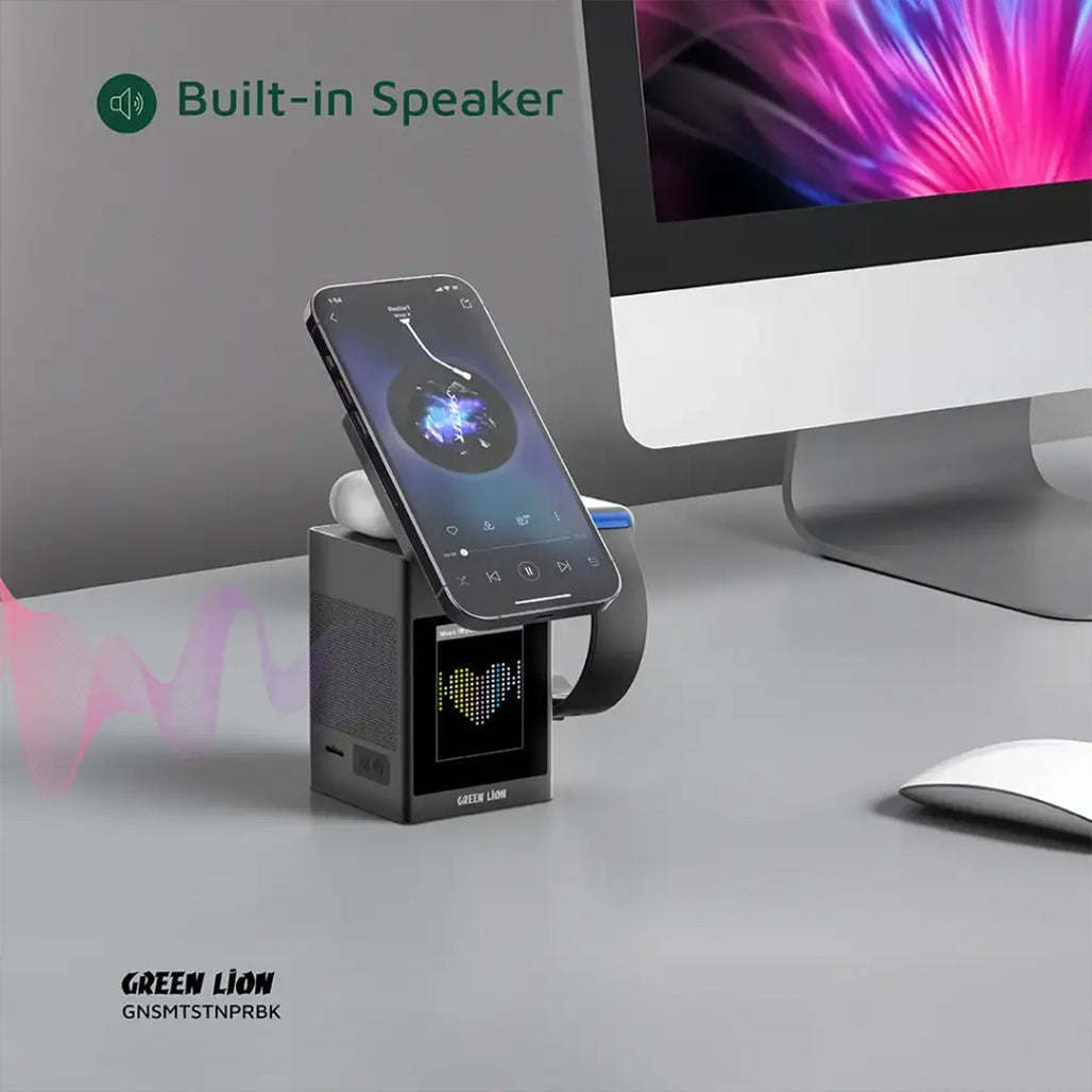 A Photo Of Green Lion Smart Station Pro LCD Display Wireless Charger with Speaker - Black