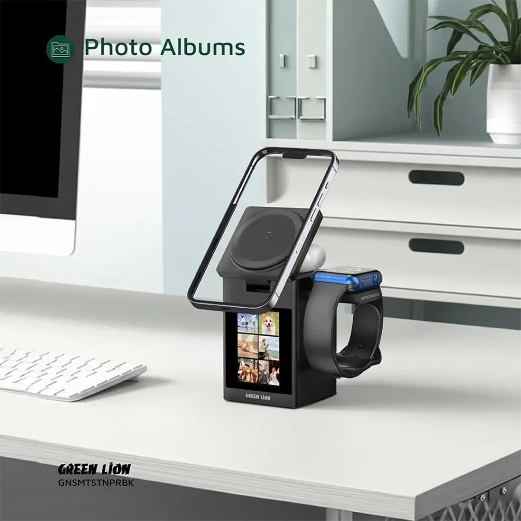 A Photo Of Green Lion Smart Station Pro LCD Display Wireless Charger with Speaker - Black