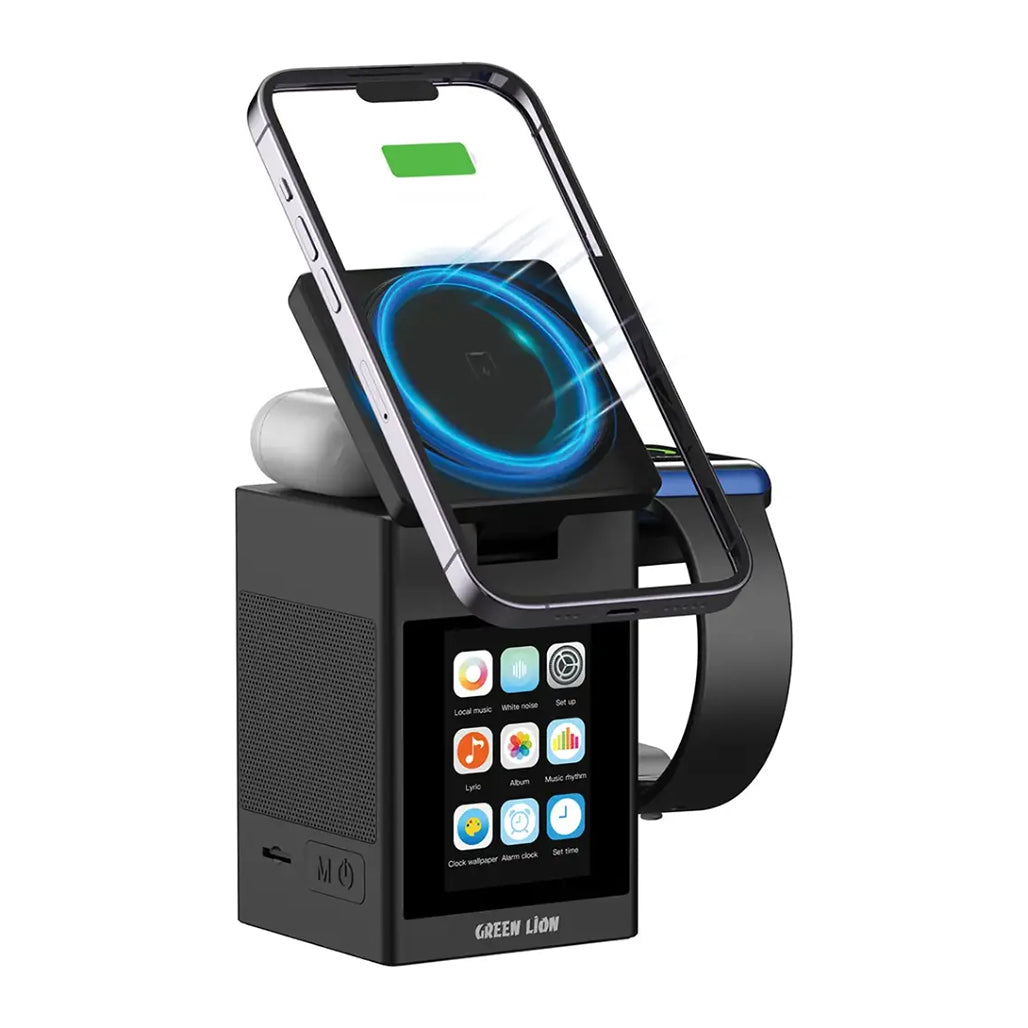 A Photo Of Green Lion Smart Station Pro LCD Display Wireless Charger with Speaker - Black
