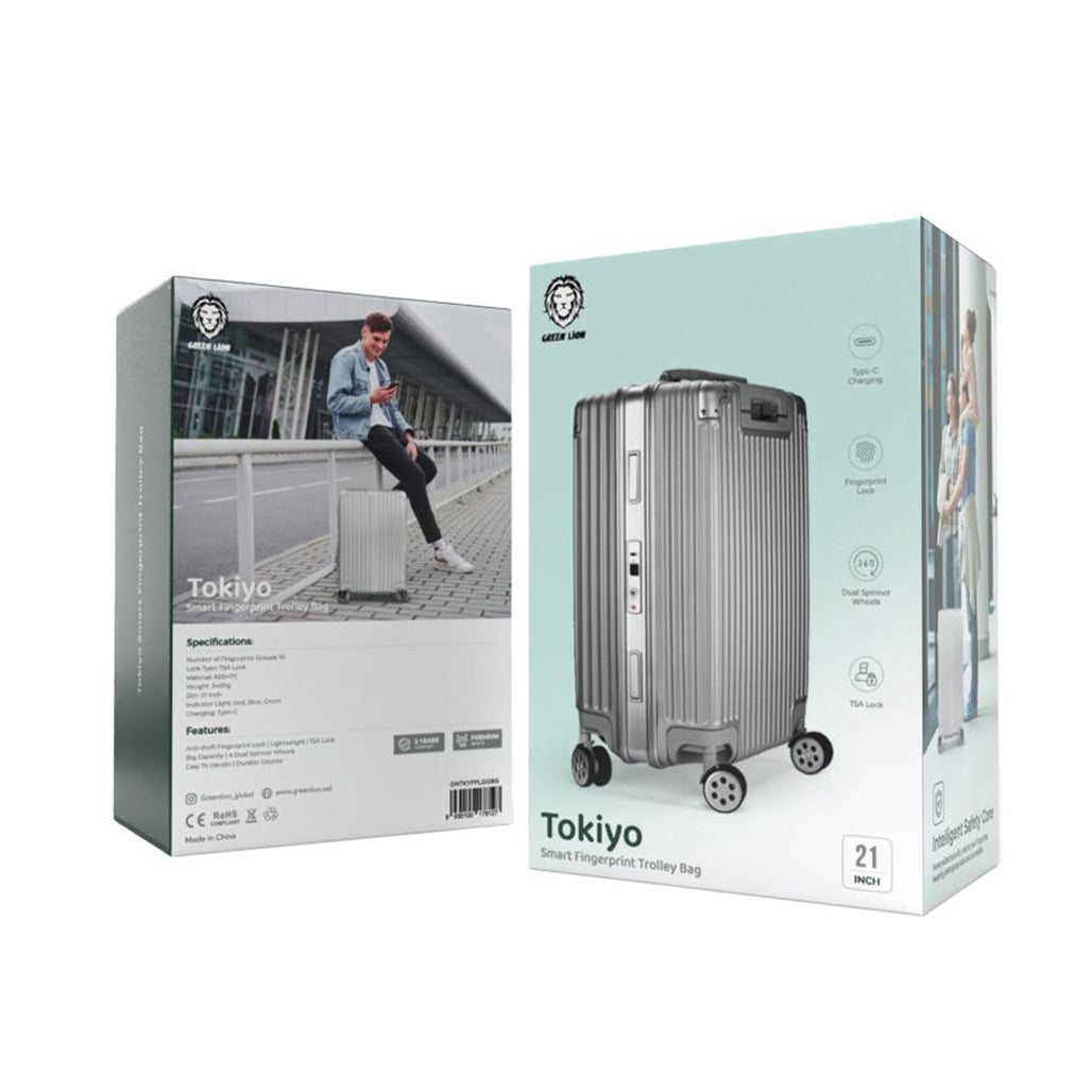 A Photo Of Green Lion Tokiyo - Smart Fingerprint Trolley Bag - Silver