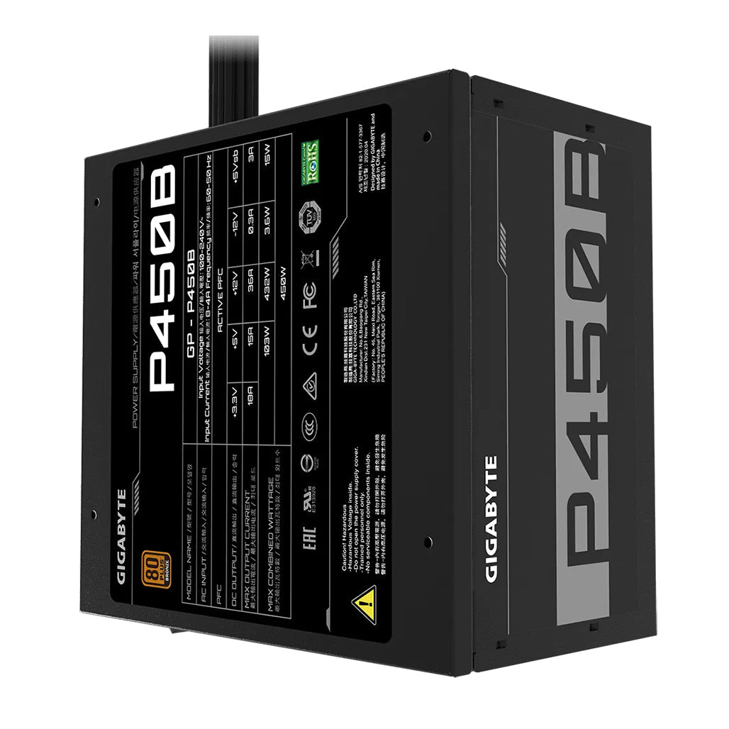 A Photo Of Gigabyte 450W 80 PLUS Bronze Certified Power Supply - Efficient, Reliable, and Quiet Performance