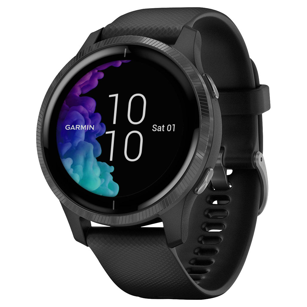 A Photo Of Garmin Venu - GPS Smartwatch Slate Stainless Steel Bezel with Black Case and Silicone Band