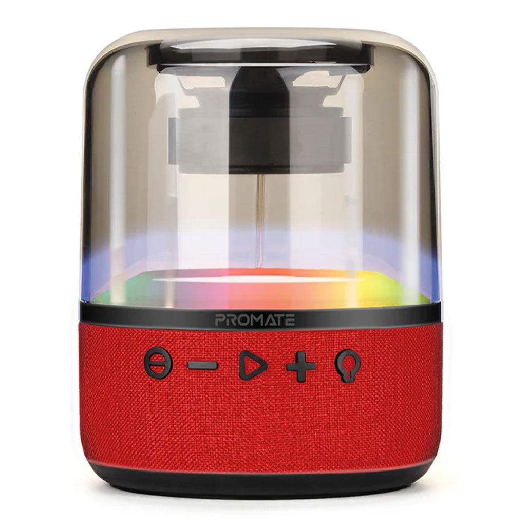A Photo Of Promate Glitz-L HD LumiSound 360° Surround Sound Speaker - Red | Wireless Bluetooth Speaker with LED Light Show