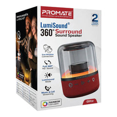 A Photo Of Promate Glitz-L HD LumiSound 360° Surround Sound Speaker - Red | Wireless Bluetooth Speaker with LED Light Show