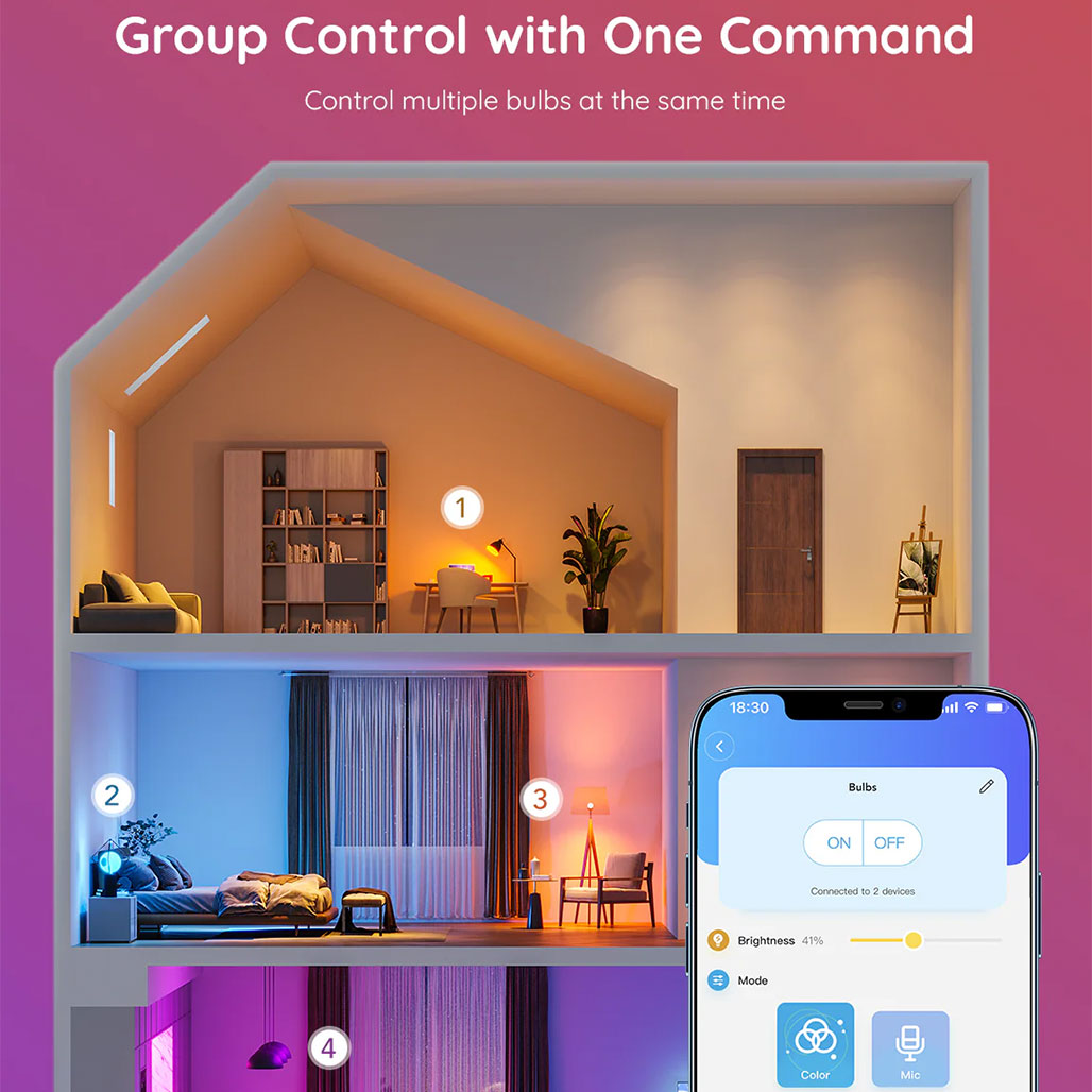 A Photo Of Govee RGBWW Smart LED Bulb (4 Pack) - App & Voice-Controlled, Music Sync, DIY & Group Control