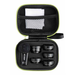A Photo Of Green Lion 6 in 1 Professional Lens Kit, 25x Macro, 250 Degrees Fisheye - Black | GN6N1PROLKTBK