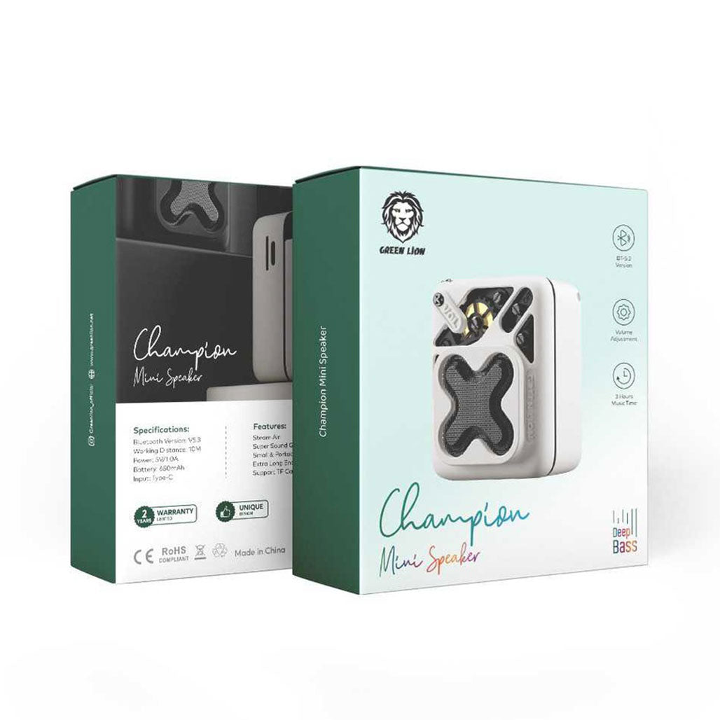 A Photo Of Green Lion Champion Mini Speaker - White - GNCHAMPSPWH