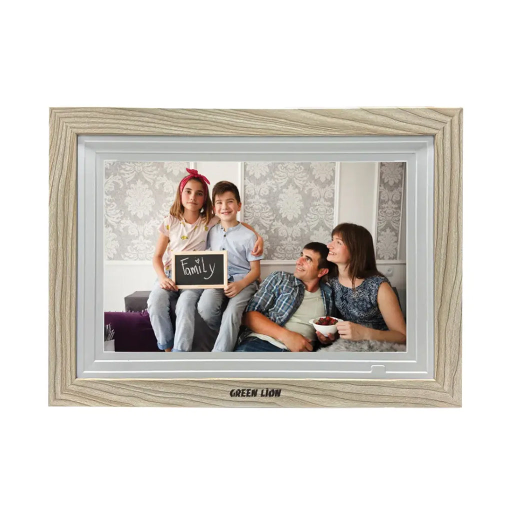 A Photo Of Green Lion 10.1-Inch Digital Picture Frame with Touchscreen & Wooden Finish