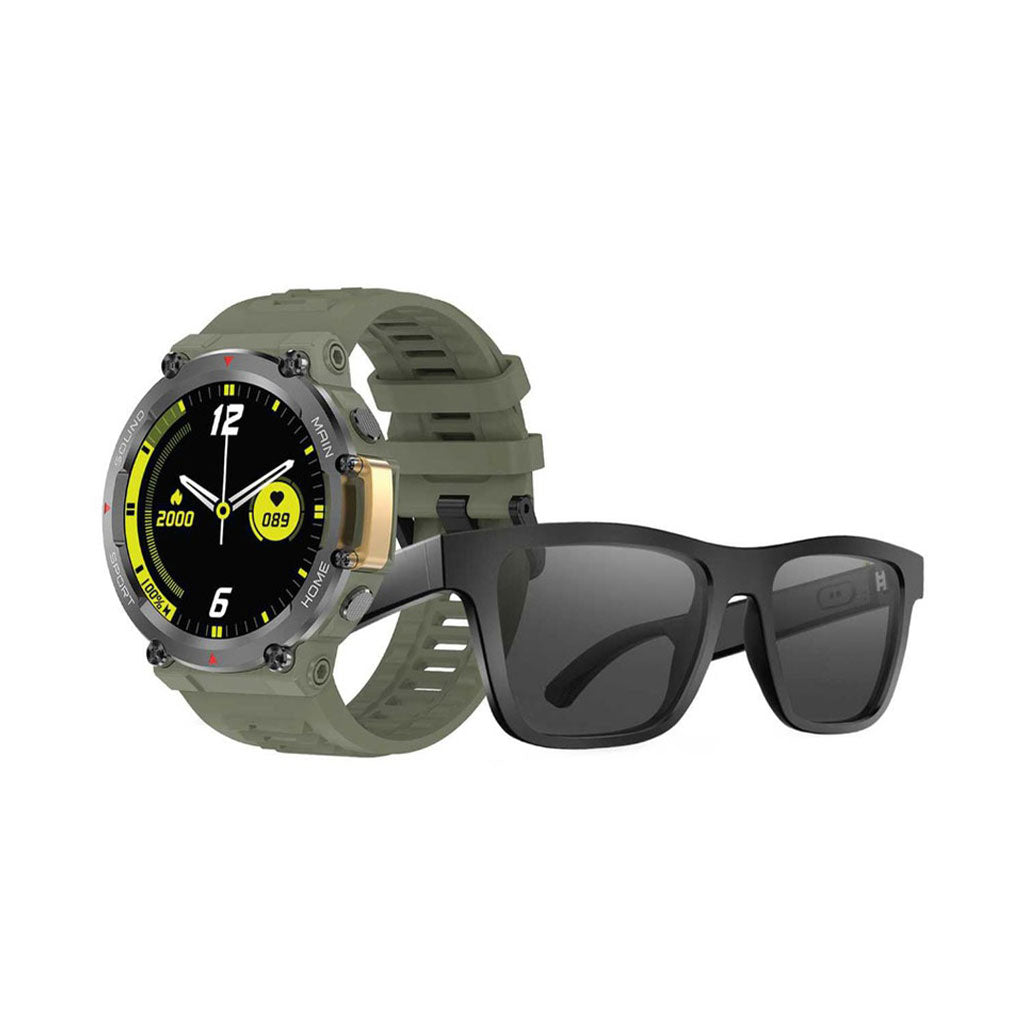 A Photo Of Green Lion GNSMTCOMOBKGN Smart Combo Sunglass and Adventure Watch - Green