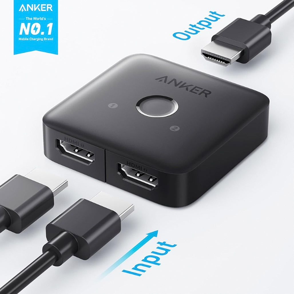 A Photo Of Anker HDMI Switch (2 In 1 Out) – 4K@60Hz HDMI Splitter, HDR, 3D, Dolby, for Laptops, PC, Xbox, PS5/PS4, and More
