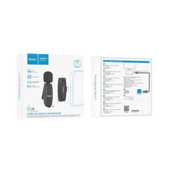 A Photo Of Hoco L15 Wireless Lavalier Microphone – Noise-Canceling Digital Lavalier for Type-C and iPhone Devices