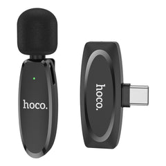 A Photo Of Hoco L15 Wireless Lavalier Microphone – Noise-Canceling Digital Lavalier for Type-C and iPhone Devices