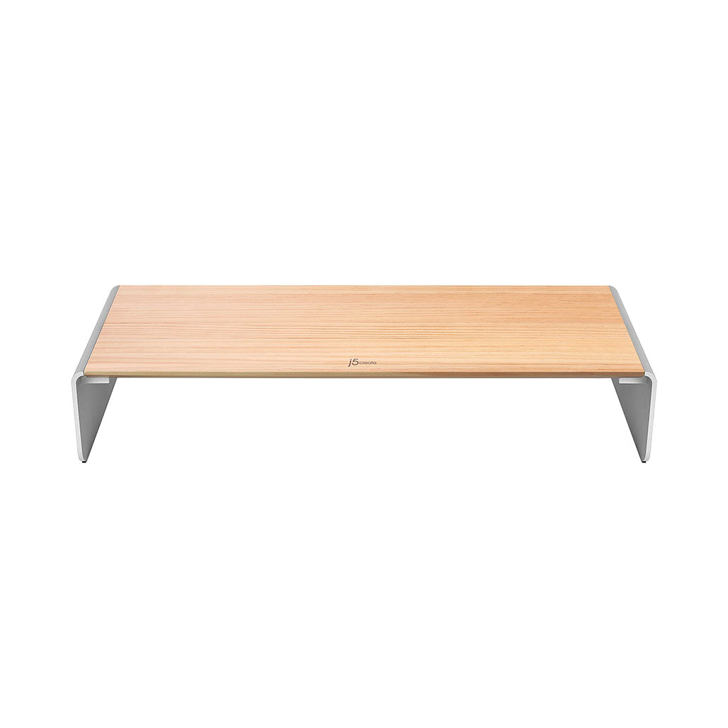 A Photo Of J5Create JCT425 Wood Monitor Stand with USB-C Docking Station – Eco-Friendly Desk Organizer with 4K HDMI and Power Delivery