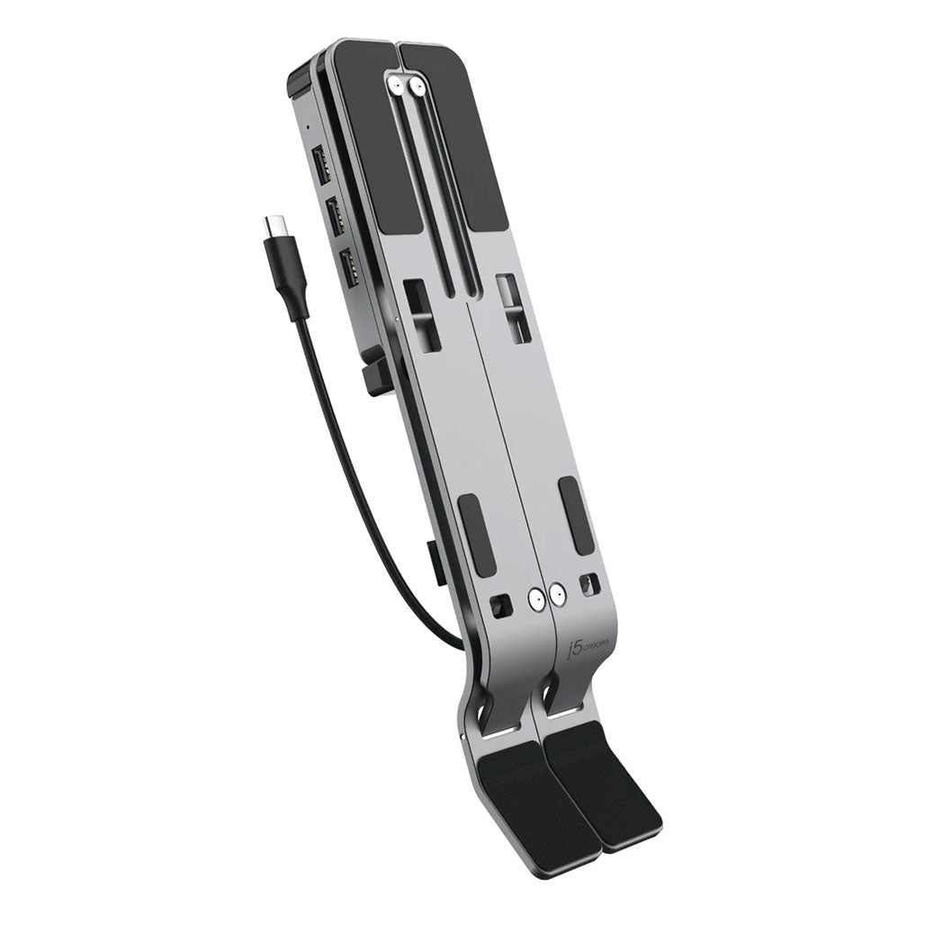 A Photo Of J5Create Laptop Stand with USB 4-Port Hub - Adjustable Aluminum Stand with Integrated USB-C Hub