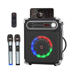 A Photo Of JYX JYX-S55 Karaoke Machine with 2 Wireless Microphones and Colorful Disco Lights
