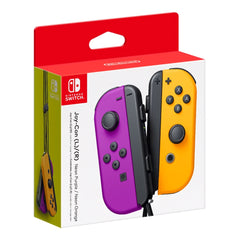 A Photo Of Nintendo Joy-Con (L/R) Neon Purple and Neon Orange Controllers - Dynamic Gaming with Motion Controls and HD Rumble