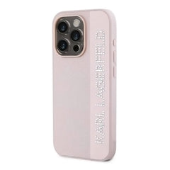 A Photo Of Karl Lagerfeld Saffiano Leather Hard Case for iPhone 16 Pro - Premium Protection with Iconic Elongated Logo Design