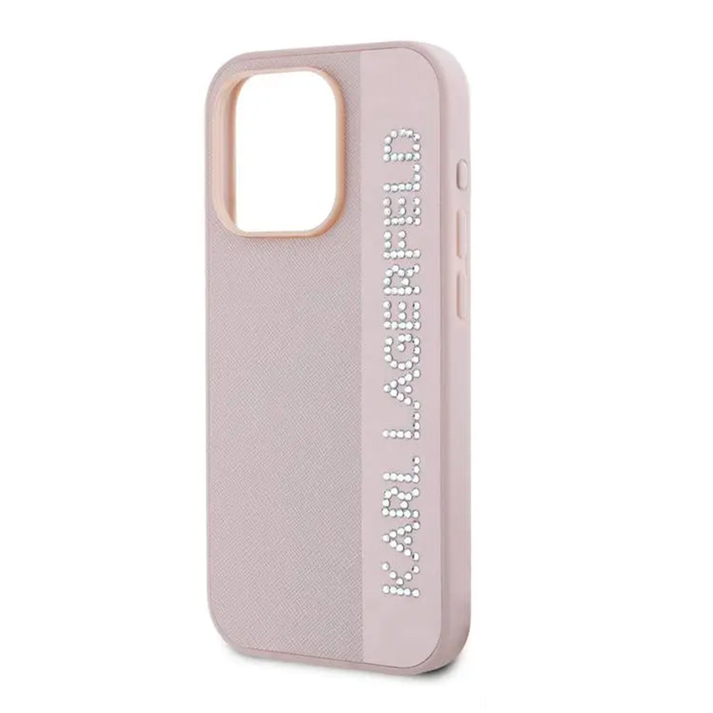 A Photo Of Karl Lagerfeld Saffiano Leather Hard Case for iPhone 16 Pro - Premium Protection with Iconic Elongated Logo Design
