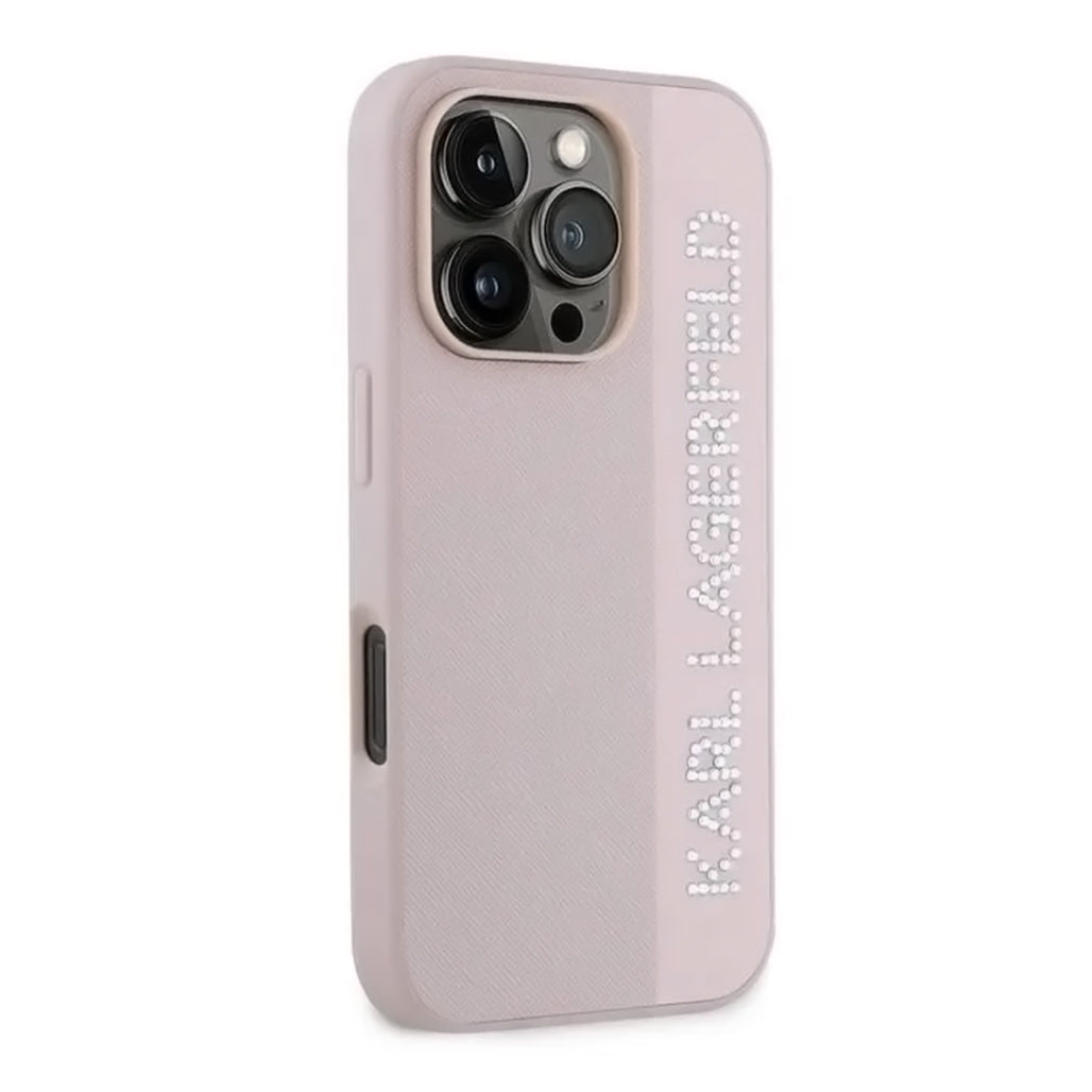 A Photo Of Karl Lagerfeld Saffiano Leather Hard Case for iPhone 16 Pro - Premium Protection with Iconic Elongated Logo Design