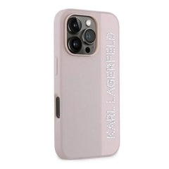 A Photo Of Karl Lagerfeld Saffiano Leather Hard Case for iPhone 16 Pro - Premium Protection with Iconic Elongated Logo Design