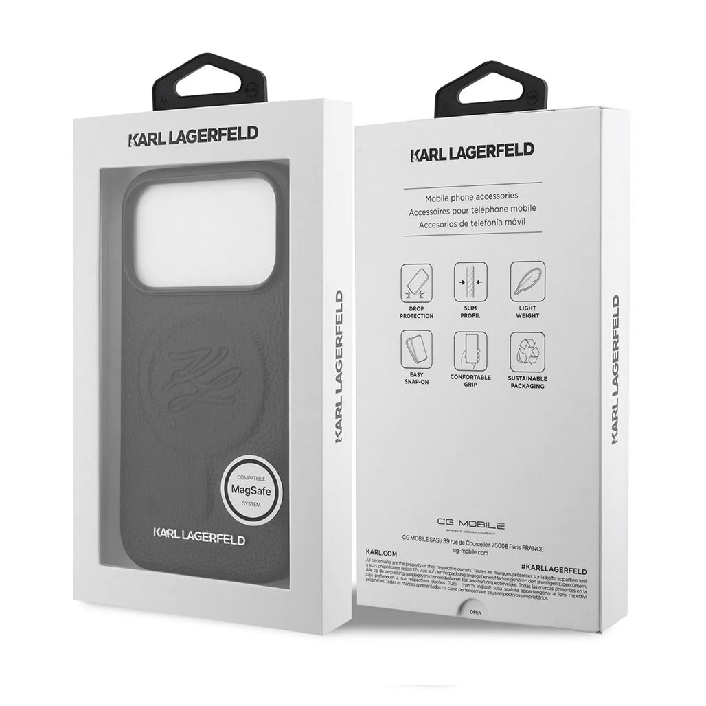 A Photo Of Karl Lagerfeld MagSafe PU Leather Case with Debossed Logo for iPhone 17 Pro