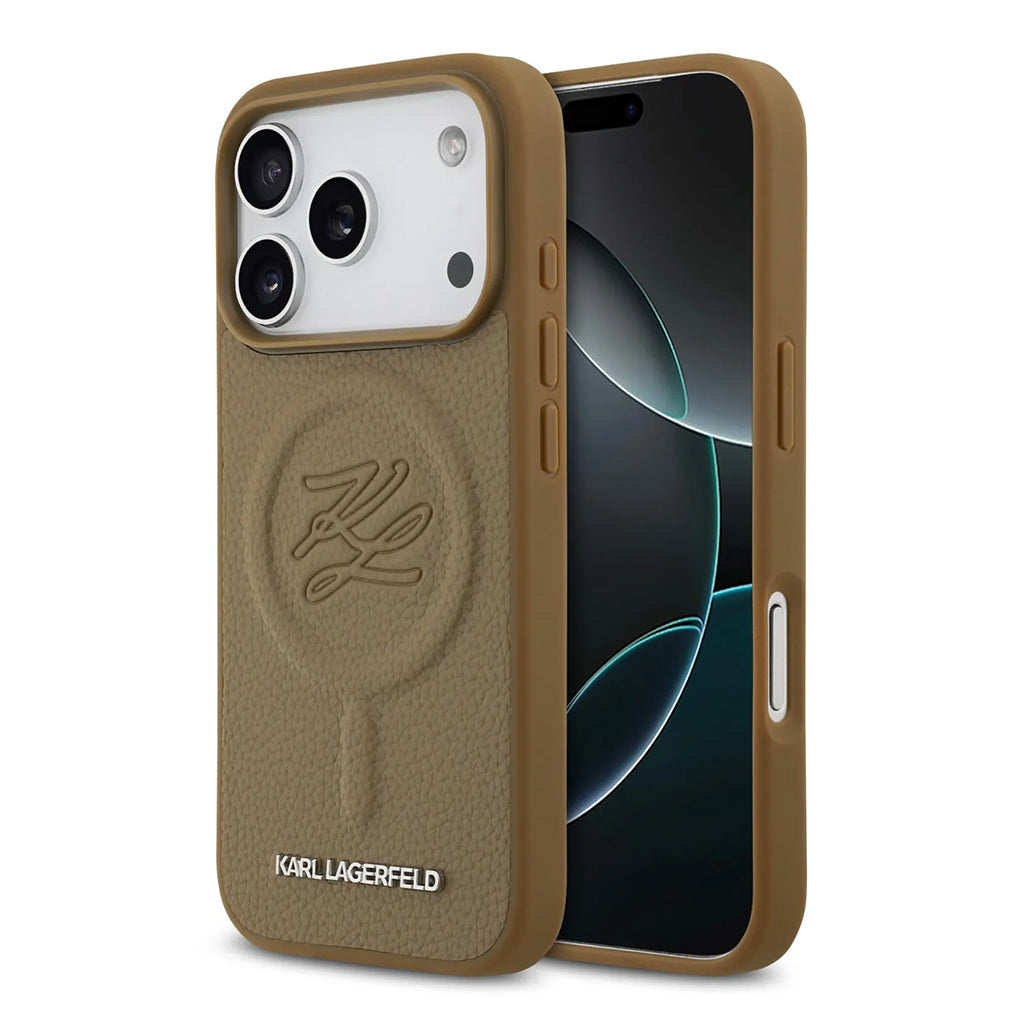 A Photo Of Karl Lagerfeld MagSafe PU Leather Case with Debossed Logo for iPhone 17 Pro